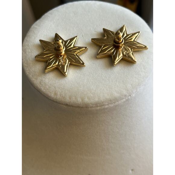 Vintage Yves Saint Laurent Gold YSL Green Enamel Starburst 80s Style RARE Studs - Picture 4 of 10
